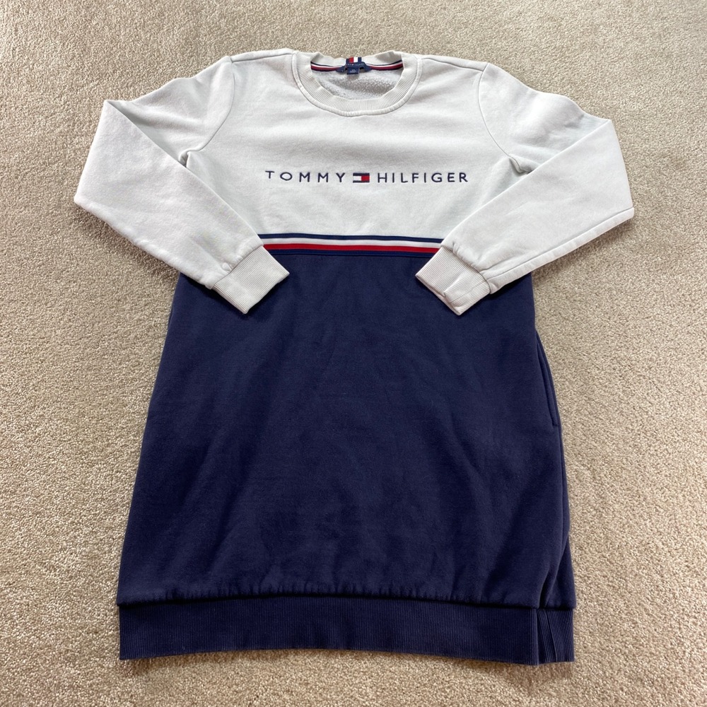 Tommy Hilfiger Sweatshirt Dress Womens XS Blue‎ White Colorblock Logo